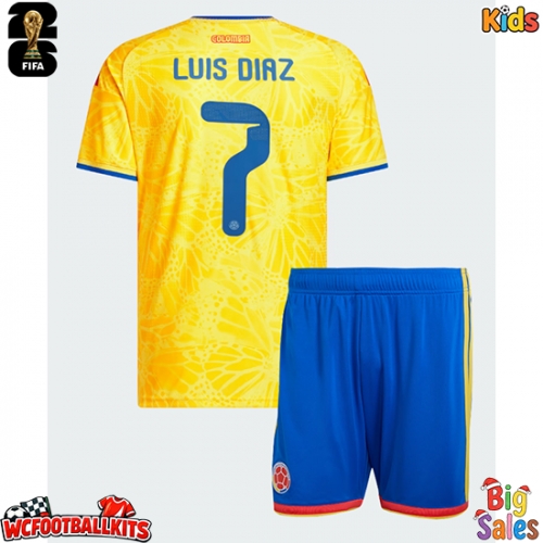 Colombia Luis Diaz #7 Replica Home Stadium Kit for Kids World Cup 2026 Short Sleeve (+ pants)